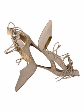 Shoe Dazzle Lace-Up Pointed Toe Pumps in Light Gray Size 7.5